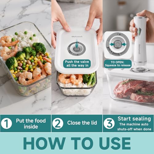 Mehomeli Compact Vacuum Sealer Set with 3 Glass Containers & 30 Bags - Portable Food Preservation Kit