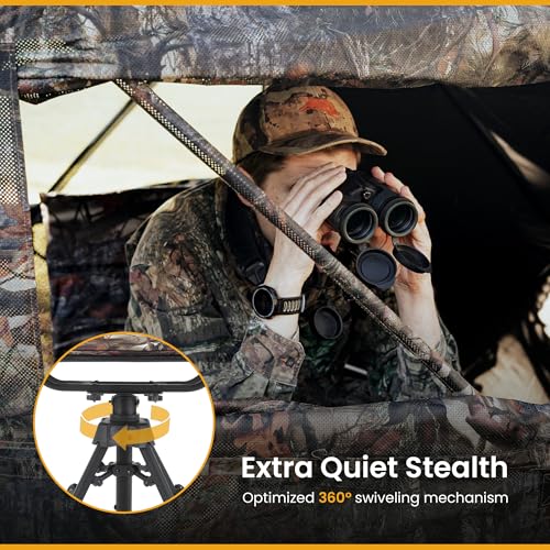 Camo Folding Hunting Blind Chair with 360° Swivel & Adjustable Armrests - Wide Mesh Seat
