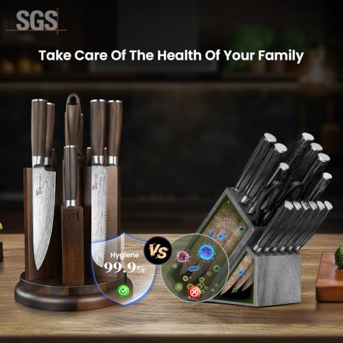 SYOKAMI 14-Piece Kitchen Knife Set with Rotatable Magnetic Block, Sharp & Stainless Steel