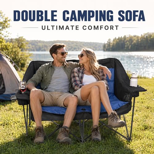 Heavy Duty Double Camping Loveseat - Portable 2-Person Outdoor Folding Chair