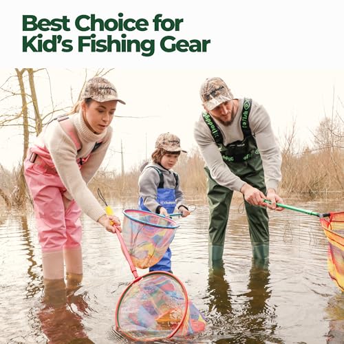 Kids Fishing Net with Bait Pouch - Collapsible Rainbow Mesh for Outdoor Play - Style 2 Green