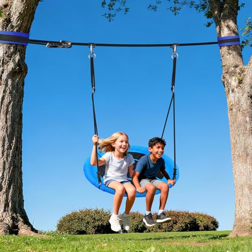 Hapfan Slackline Swing Set for Backyard Between Trees - Blue - Supports Kids & Adults