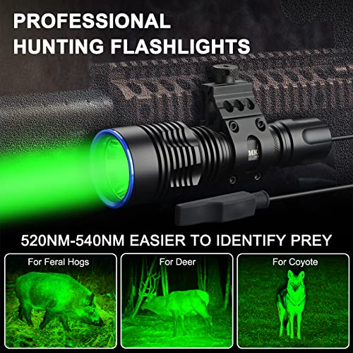 ANEKIM UC20 Green Hunting Flashlight Kit - 2000 Lumens Long-Range Tactical Light with Rail Mount