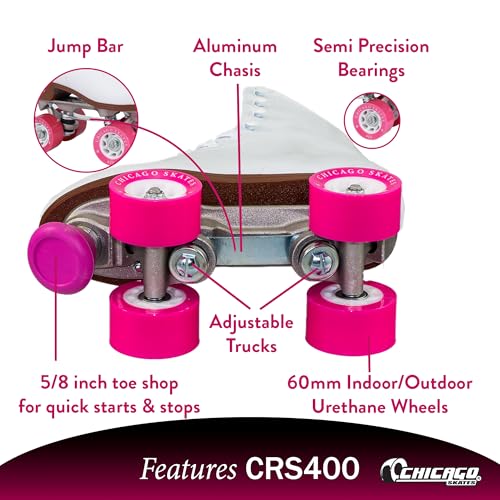 White Classic Quad Roller Skates for Women & Men - Adjustable High-Top Boots, 60mm PU Wheels