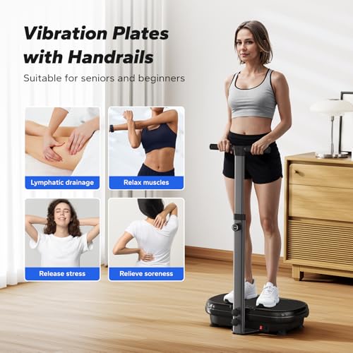 MERACH Vibration Plate Exercise Machine with Handle - Black, 330 lbs Capacity