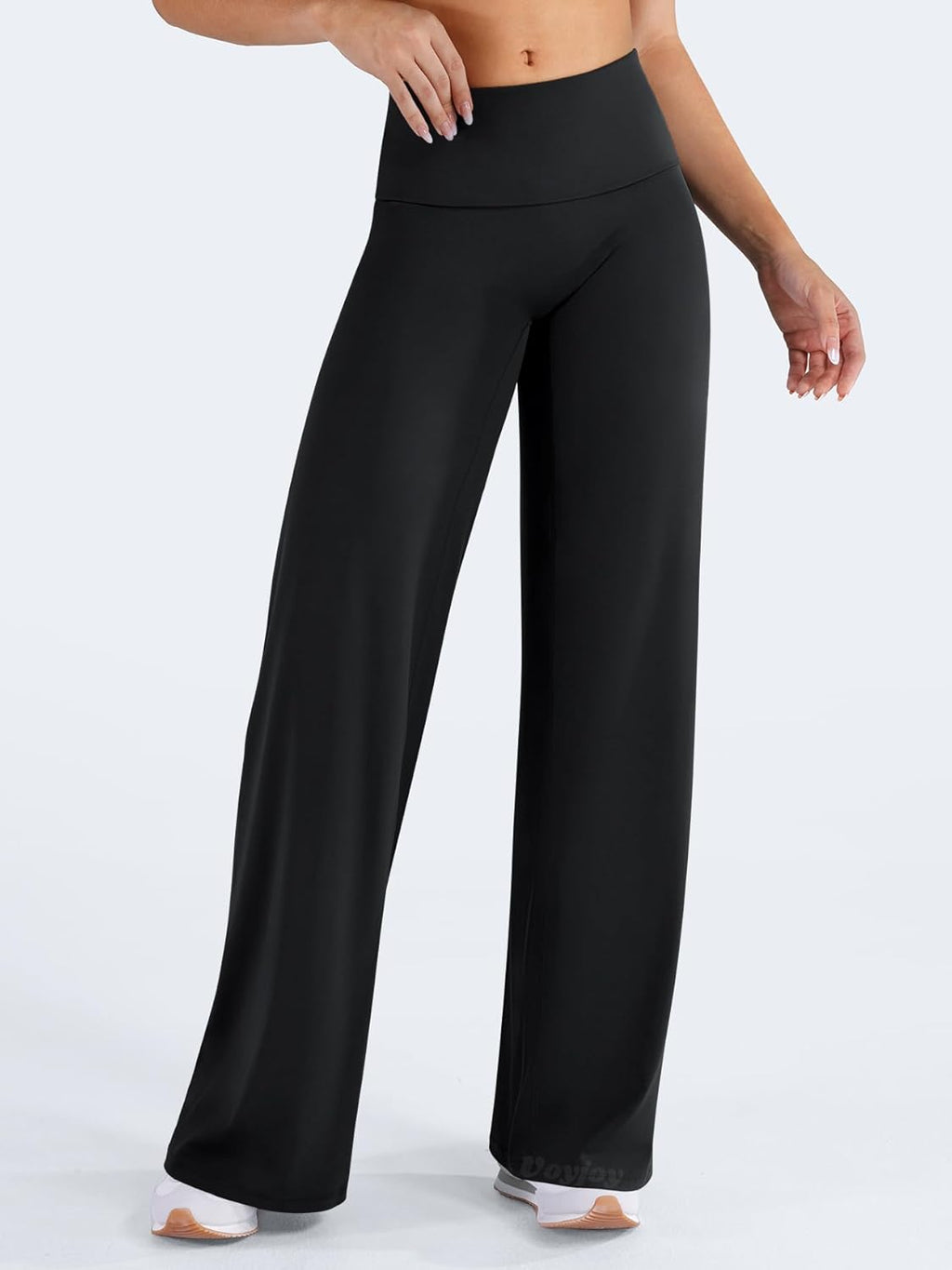 VOYJOY Women's Fold Over Straight Leggings - No Front Seam, 31.5" Mid-Low Waist Yoga Pants