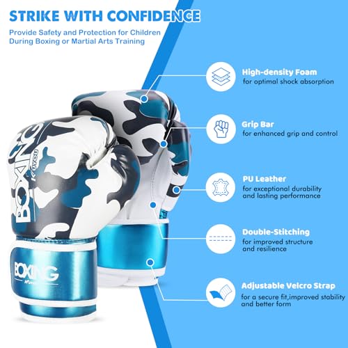 Kids Boxing Gloves Pearl Blue 4 oz Youth Punching Gloves for Children 3-9