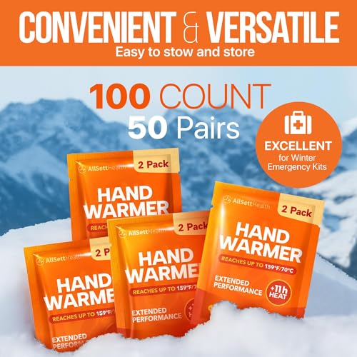 Disposable Hand Warmers Pack of 50 Pairs - Up to 11 Hours Heat, TSA Approved