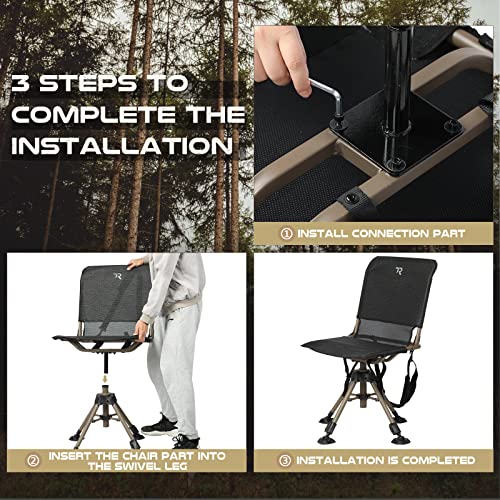 Black 360° Silent Swivel Hunting Chair - Armless Folding Adjustable Height