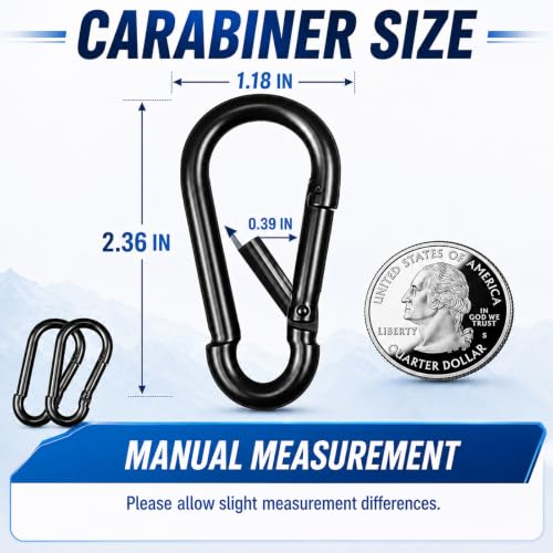 Heavy Duty Black Carabiner Clips 40PCS - 2.36IN Spring Snap Hooks M6 Variation