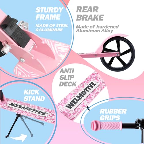 Welmotive Pink Kids & Teens Foldable Kick Scooter with Adjustable Handlebars