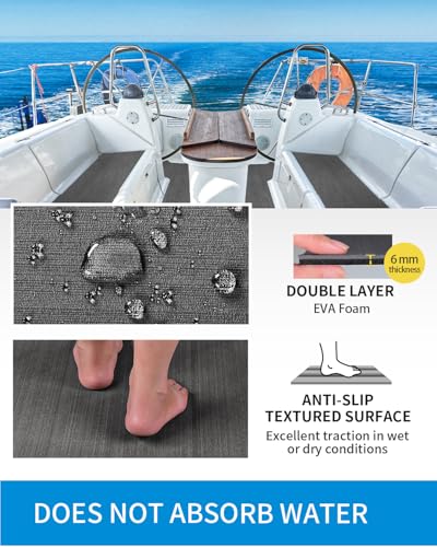 Oceanbroad Marine Grade Brushed EVA Foam Boat Flooring - Self-Adhesive, Non-Slip, 96"L x 38"W, Dark Gray