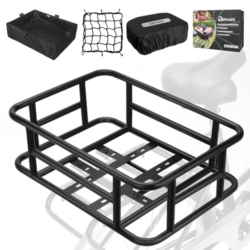 RAYMACE Rear Bike Basket with Cargo Net & Liner - 18.2x13x6 Inches