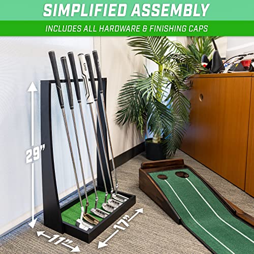 Black Wooden Golf Putter Stand - Indoor Display Rack Holds 6 Clubs