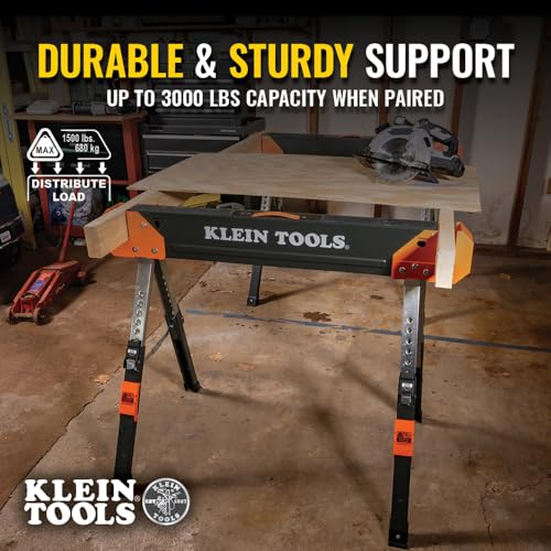 Adjustable Legs Folding Saw Horse Set - 2 Pack Heavy-Duty Support