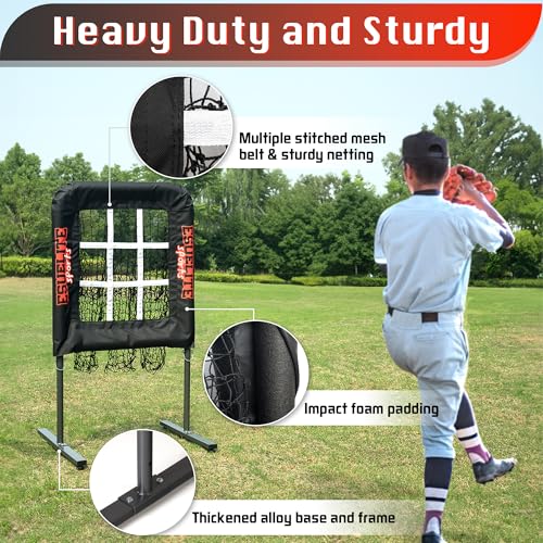 ESUELITE Black Pro 9-Hole Pitching Net with Strike Zone - Portable Indoor/Outdoor Baseball & Softball Training Equipment