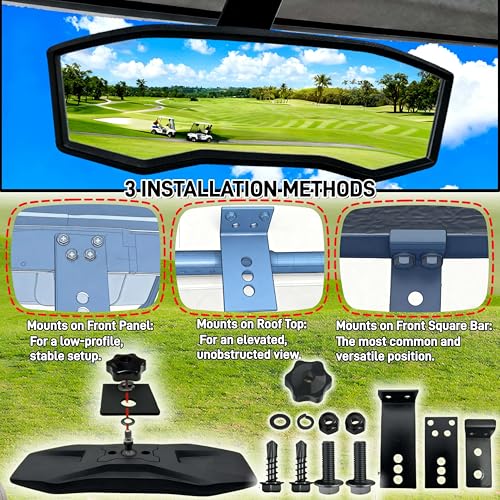 Black Racing Style Rear View Mirror for Golf Carts - Universal Fit, 360° Adjustable