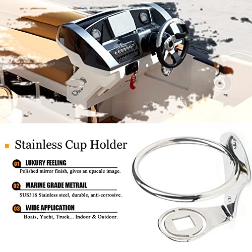 Marine Stainless Steel Drink Holder Cup Mount for Boat Yacht Deck