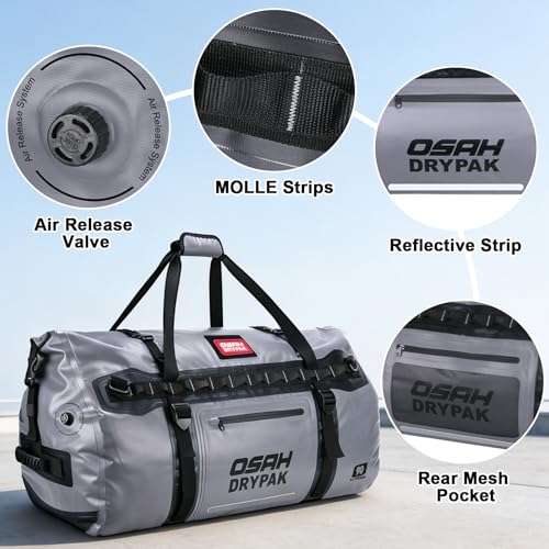 OSAH DRYPAK Waterproof Roll-Top Duffel Bag Grey 90L Heavy Duty Outdoor Travel Bag