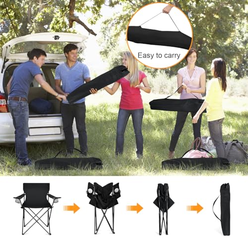 HaSteeL Oversized Folding Camping Chairs 4 Pack - Black, 600D Oxford Fabric