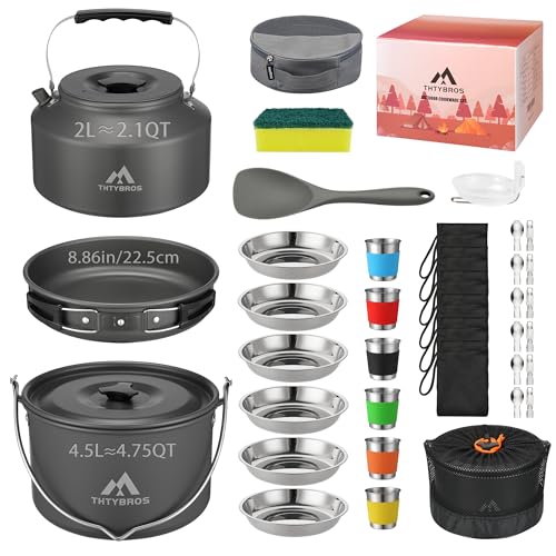 43-Piece Camping Cookware Set for 6 with Pots, Pans, Utensils & Cups