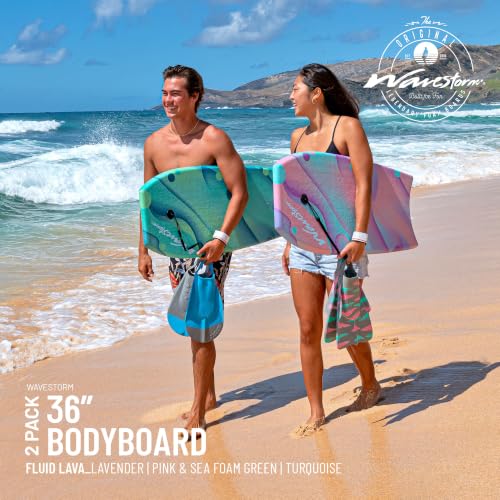 WaveStorm 36in Bodyboard 2-Pack with Graphic Top Deck & Leash - Kids & Adults