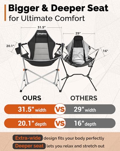 KingCamp Heavy Duty Hammock Camping Chair Black, 400lbs Support, No Footrest