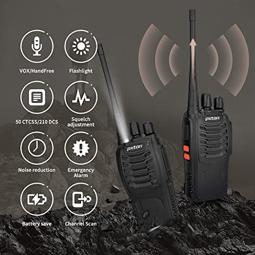 Pxton Long Range Walkie Talkies for Adults 6-Pack with Upgraded Earpiece & Multi Charger