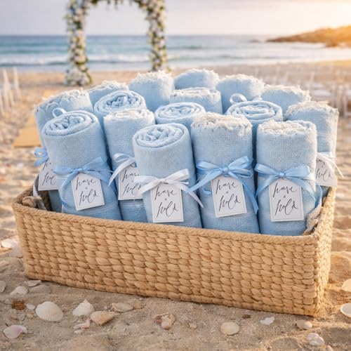 HunnmingRe 12-Pack Turkish Beach Towels Set 71x36 Sky Blue Wedding Favors