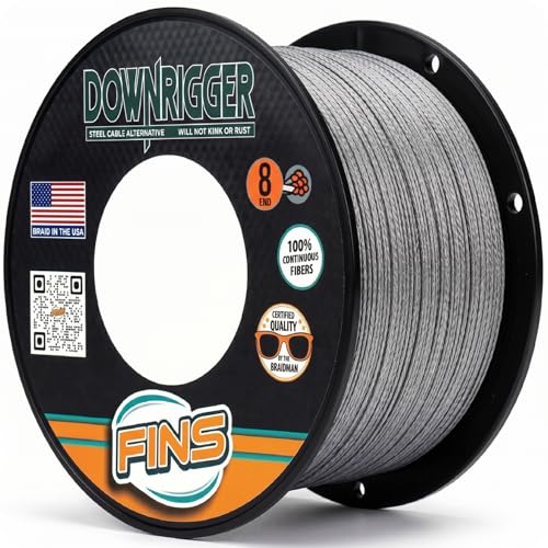 FINS Downrigger Braided Fishing Line 250lb 200 Yards - USA Made, Replaces Steel Cable