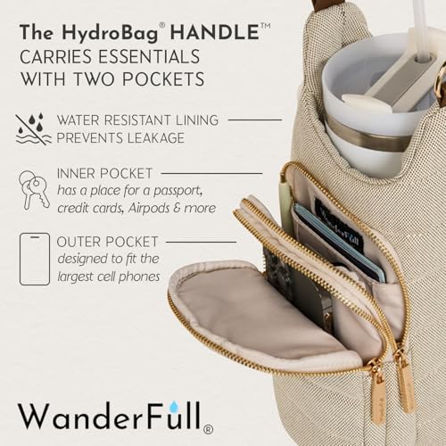 Dark Oatmeal Canvas HydroBag HANDLE Water Bottle Holder with Strap – 40 oz