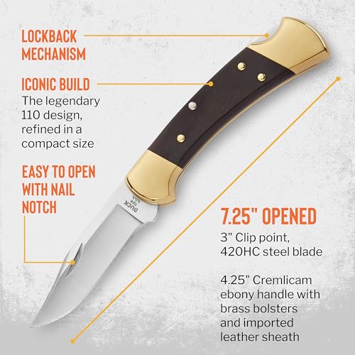 Buck Knives 112 Ranger Hunting Knife with Sheath - Wood & Brass Handle, 3-Inch Blade