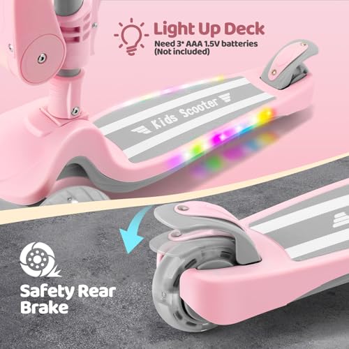 AODI Light Pink 2-in-1 Kids Scooter with Seat, LED Light-Up Wheels & Adjustable Height
