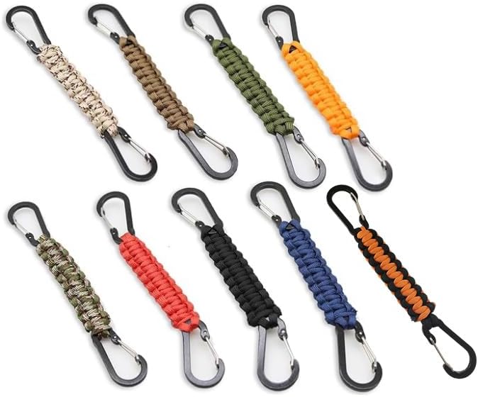 Skiennix 9 PCS Paracord Keychain Clips - Durable D Ring Lanyard Hooks for Keys & Water Bottles | Ideal for Camping & Hiking