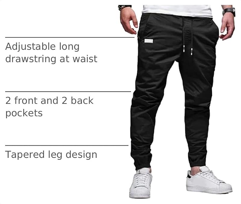 Men's Black Cargo Pants for Hiking Workout Joggers - Large