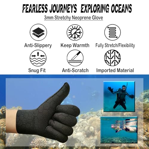 3mm Ultra Stretch Neoprene Water Gloves - Medium-Large Water Sports Gloves for Diving, Kayaking, Snorkeling