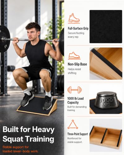 StrongTek Wooden Slant Board for Squats 25° Incline, 19.6-Inch Wide, Anti-Slip Support