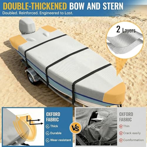 1200D Gray 16ft Jon Boat Cover with Metal Hooks and Reinforced Seams
