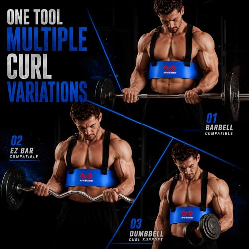 Arm Blaster Bicep Curl Isolator with Neoprene Padding - Adjustable Aluminum Arm Trainer, Blue