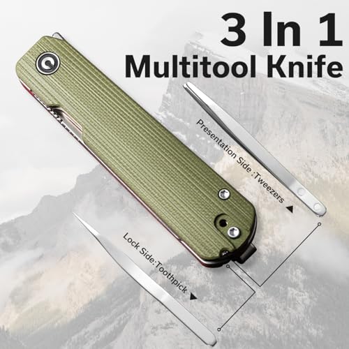 CIVIVI Sendy 3-in-1 Multitool Pocket Knife with Tweezers and Toothpick, Green/Red