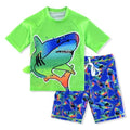Kids Short Sleeve Rash Guard Swimwear Set - Dinosaur Pattern, 6-7 Years, Shark Color