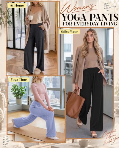 Neer Women's Wide Leg Yoga Pants with Pockets - Black, Gray, Blue, Large