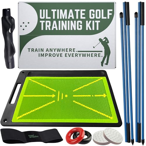 6-in-1 Golf Swing Trainer Set with Divot Board & Alignment Sticks - Indoor & Outdoor Practice Aid