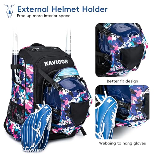 KAVIGOR Pink Camo Baseball Backpack 50L Large Capacity with Laptop & Charge Port