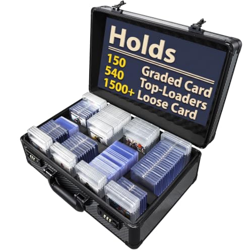 Black 4-Row Card Storage Box for Sports Trading Cards with Combo Lock - Holds 150+ Slabs & 1500+ Loose Cards