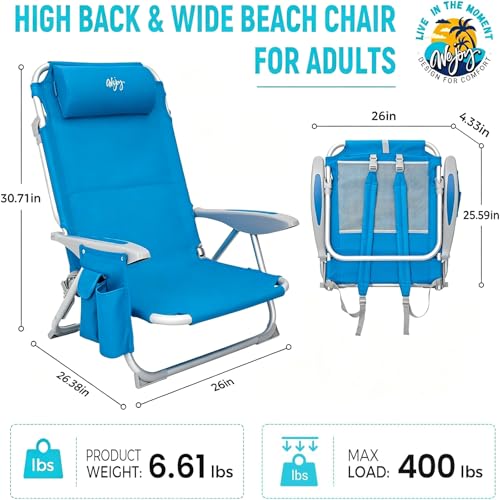 Blue WEJOY Adjustable Reclining Beach Chair for Adults - 4 Positions, Portable & Heavy-Duty