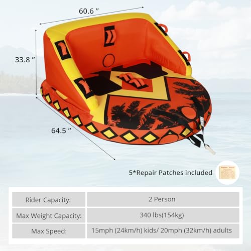 SMOOL Inflatable Towable Tube for Boating, 1-2 Person, Orange