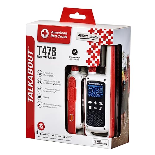 Motorola Solutions T478 Red Cross Two-Way Radio with 35-Mile Range, Rechargeable Emergency Communication Device