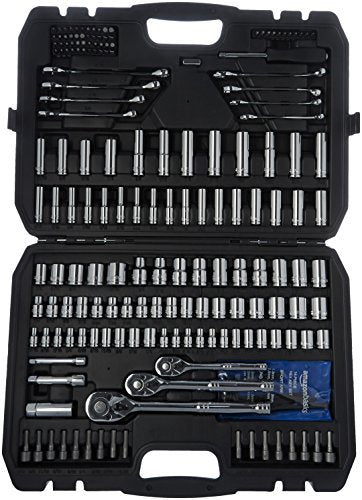 Mechanic's 201-Piece Socket Tool Set with Case - SAE & Metric, Chrome-Vanadium Steel, Black and Silver