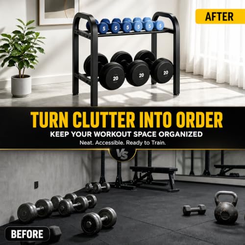 2-Tier Dumbbell Rack with Adjustable Spacing - Heavy Duty Home Gym Storage Stand